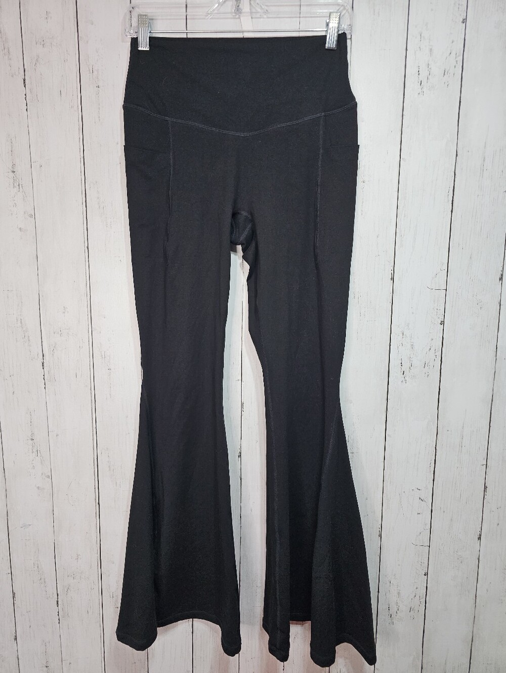 Popflex Women's Black Sculpt Bell Bottom Flare Leggings Pockets Size Large. - Picture 3 of 9